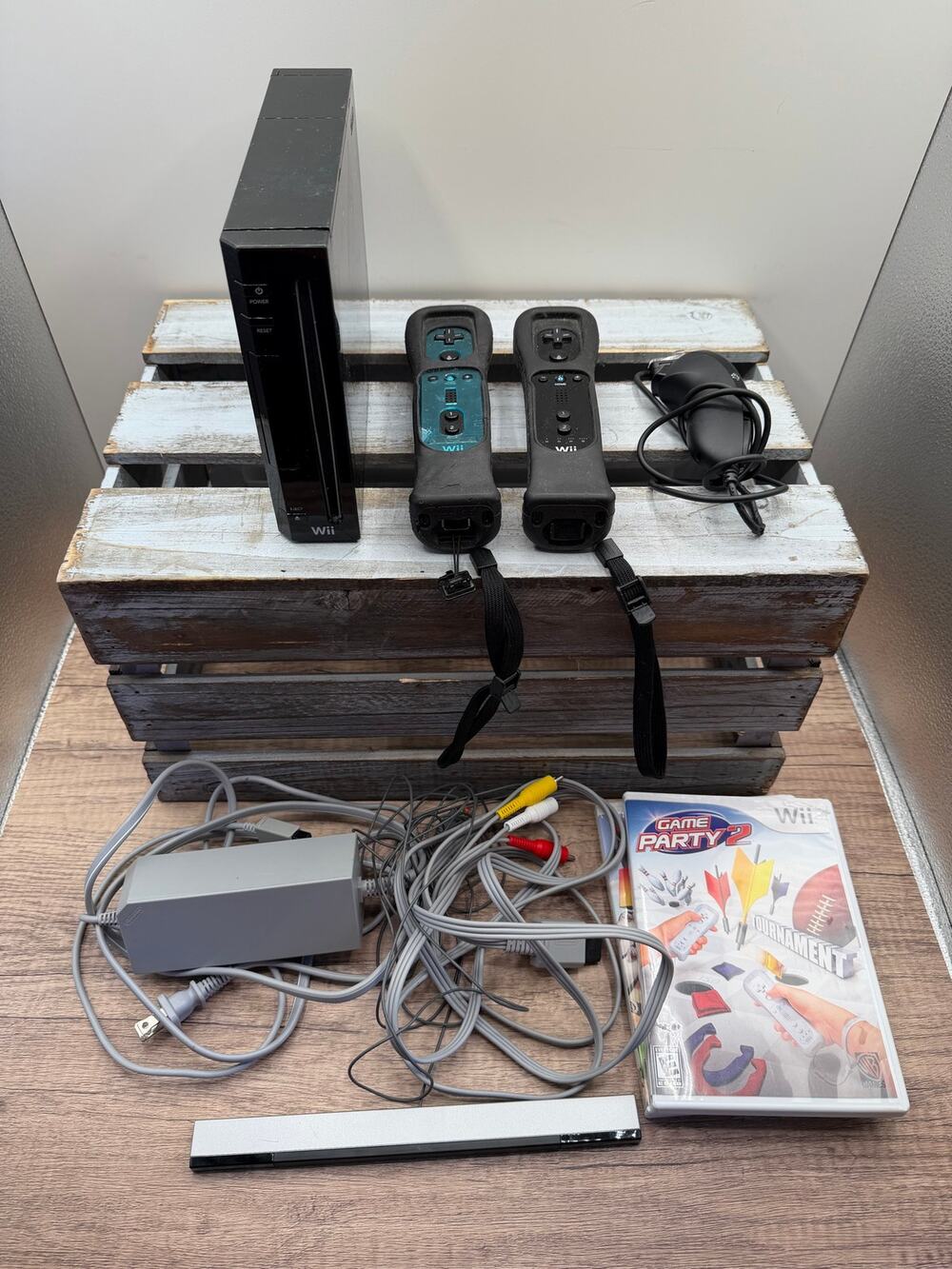 Nintendo Wii Black Console Bundle with 2 Remotes, Nunchuk & 2 Games